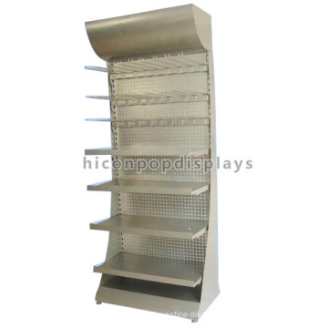 Single Sided Free Standing Multi-Layer Advertising Display Unit Metal Pegboard Supermarket Shelving